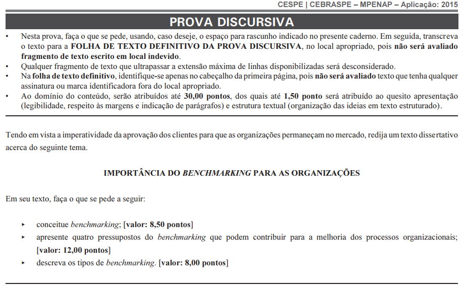 Prova Discursiva MPO realizada em 2015