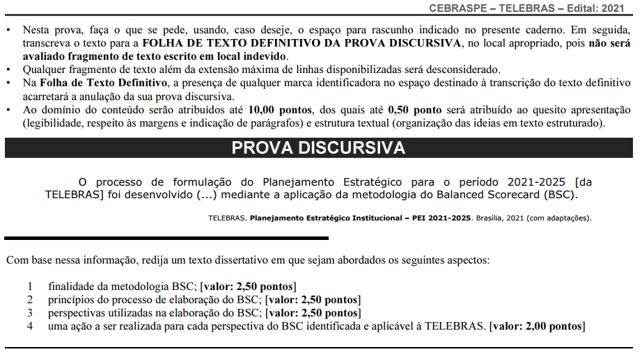 Prova Discursiva TELEBRAS 2021