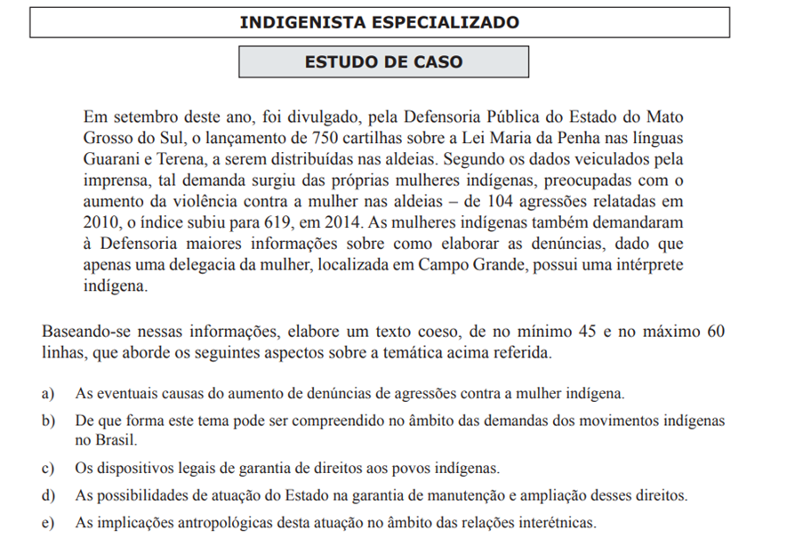 Prova discursiva FUNAI indigenista especializado