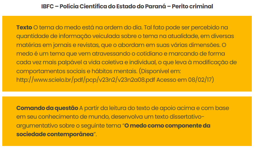 Enunciado da última prova discursiva da Perícia Criminal do PR.