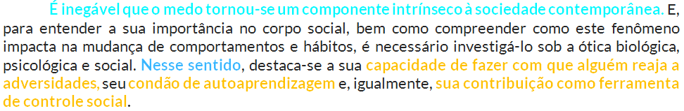 Introdução contendo tese e apresentação dos argumentos. Atenção aos termos destacados.