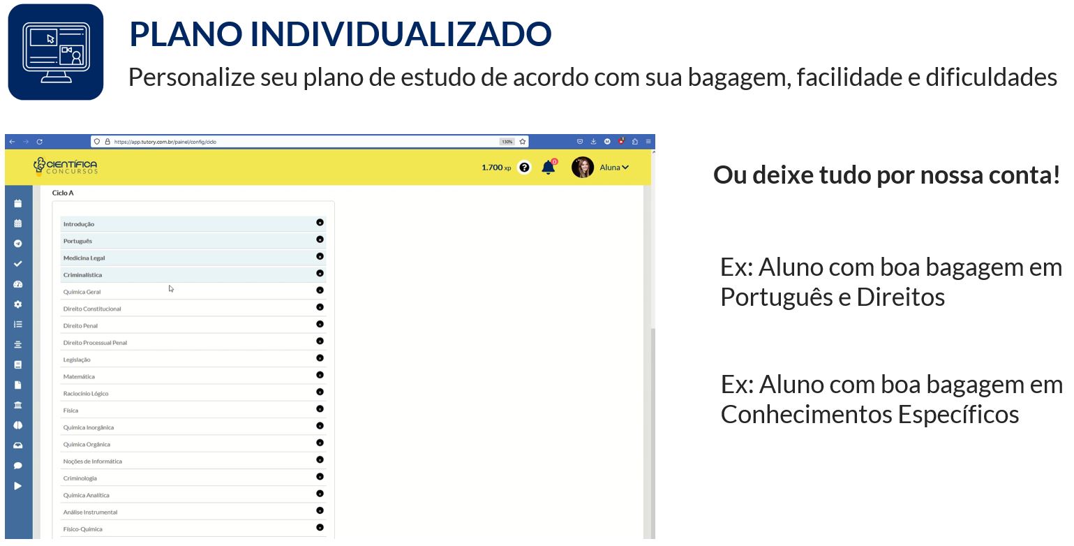 Personalização do plano de estudos na plataforma da Científica Concursos