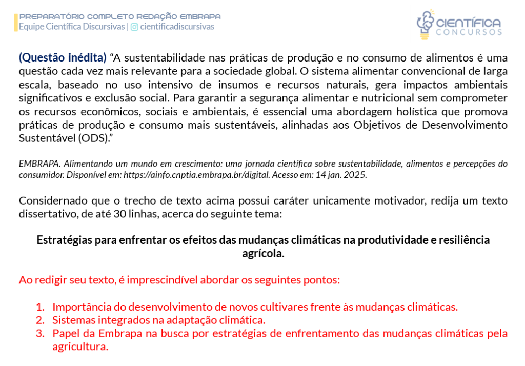 Questão inédita sobre tema quente para redação EMBRAPA