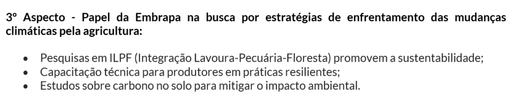 Argumentos para o 3º aspecto da redação EMBRAPA