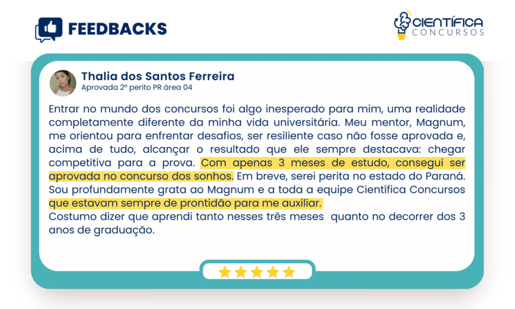 Feedback de aluna da Científica Concursos aprovada em 2º lugar para Perito Criminal do Paraná