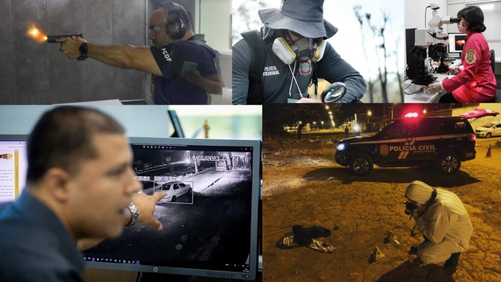 Imagens de Peritos Criminais da PCDF atuando em exames periciais internos e externos