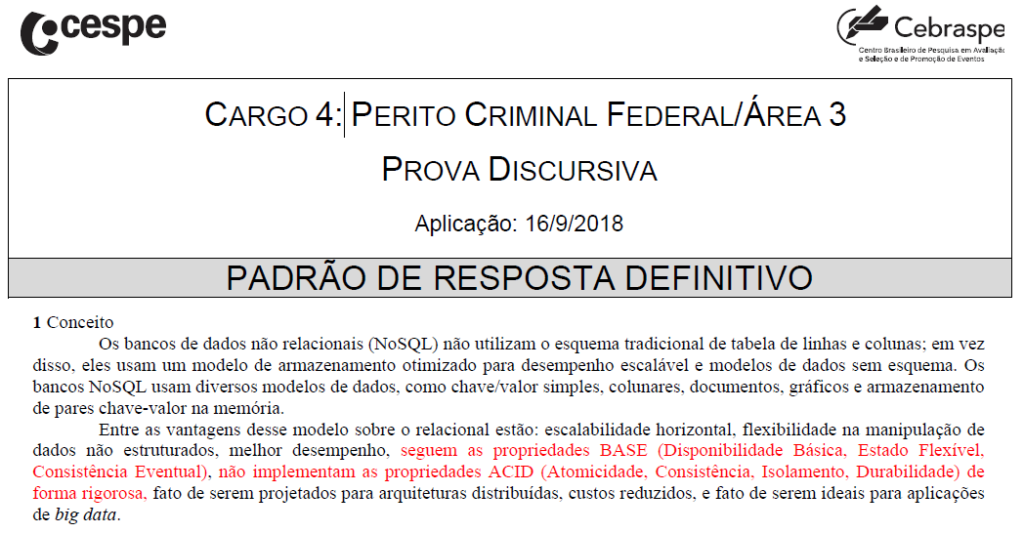Padrão de resposta Perito TI Polícia Federal