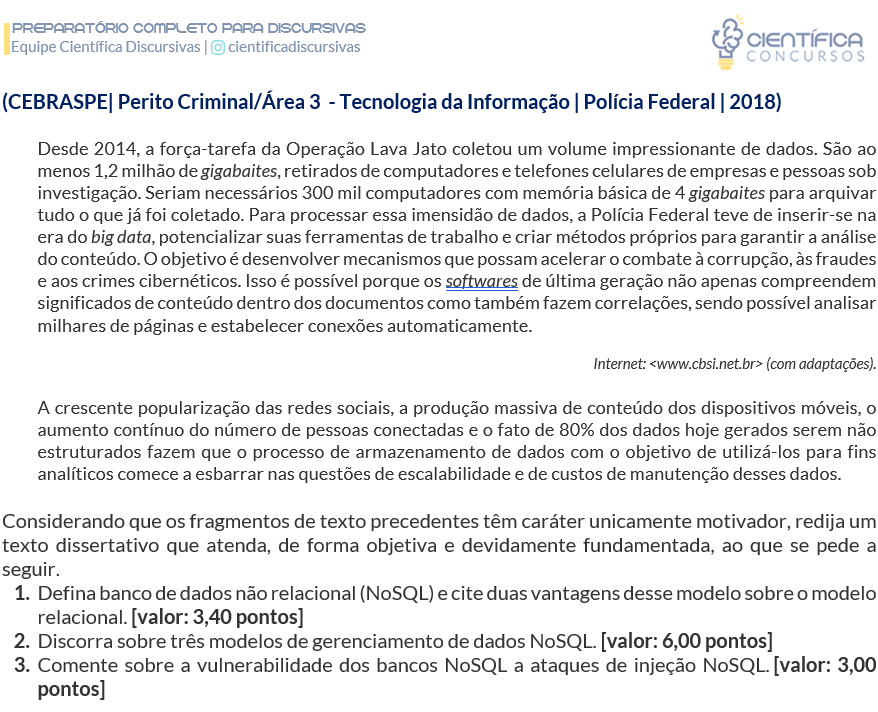Questão discursiva Perito TI PF do último concurso Polícia Federal 2018