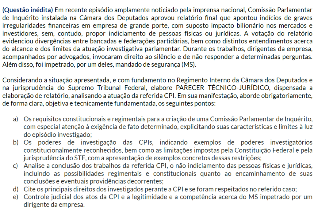 Questão discursiva inédita Câmara dos Deputados