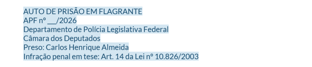 Identificação, parte inicial, da peça técnica para policial legislativo da Câmara dos Deputados 2026